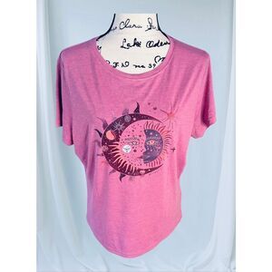 Shein Women’s Size XL Pink Short Sleeve Sun and Moon T-Shirt Top